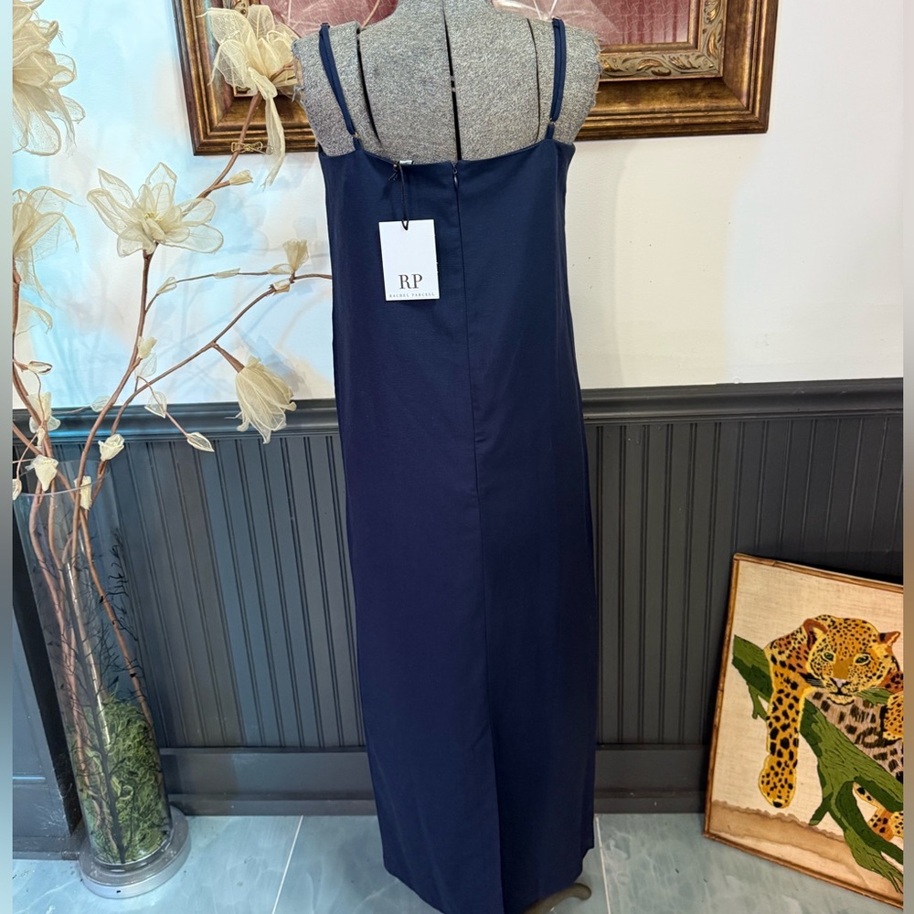 NWT Rachel Parcell Midi Column Linen Blend Dress in Navy ~ Size Small 💛🍄 - Picture 4 of 8